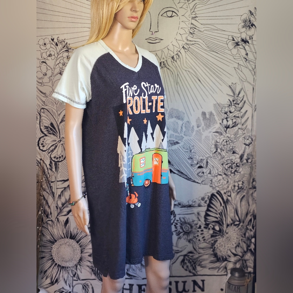 S/M ~The Lazy One ~ Five Star Roll-Tel Graphic T-Shirt Nightie Dress